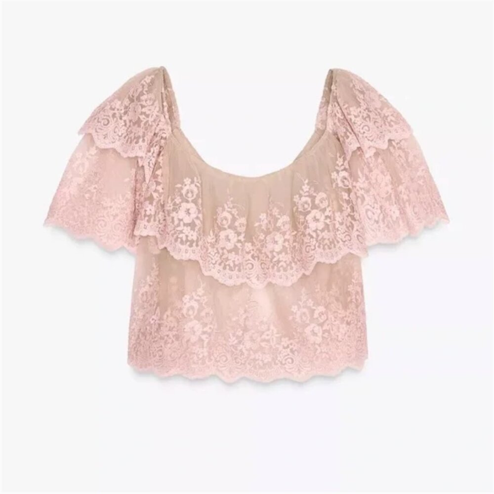 Zara Embroidered Ruffle Top NWT - Picture 13 of 15